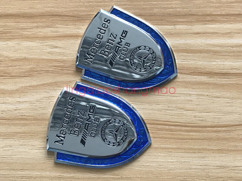 2pc Chrome /Blue Metal Car Emblem Sticker Side Skirts Badge for Mercedes
