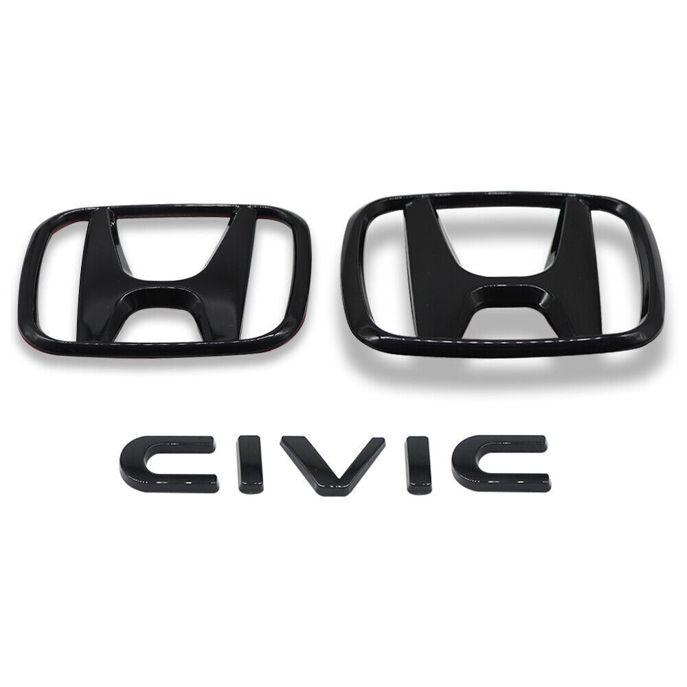 SET for Civic 2021-2024 H+ Gloss Black Front Rear Emblem Badge SET