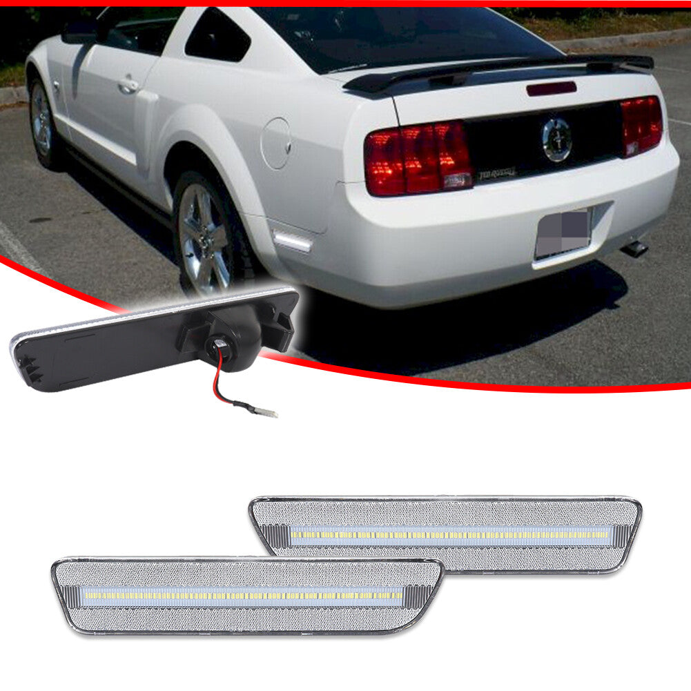 Clear White LED Rear Bumper Side Marker Lights for for Mustang 2005 - 2009 - v