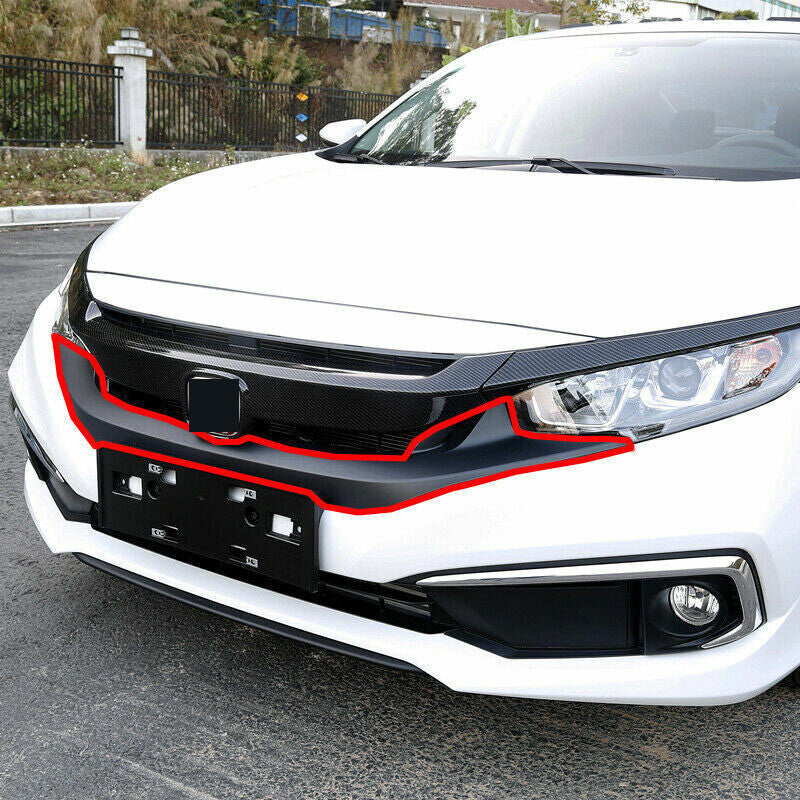 for Honda for Civic Sedan 2019-21 Red ABS Front Lower Mesh Grille Molding Cover Trim