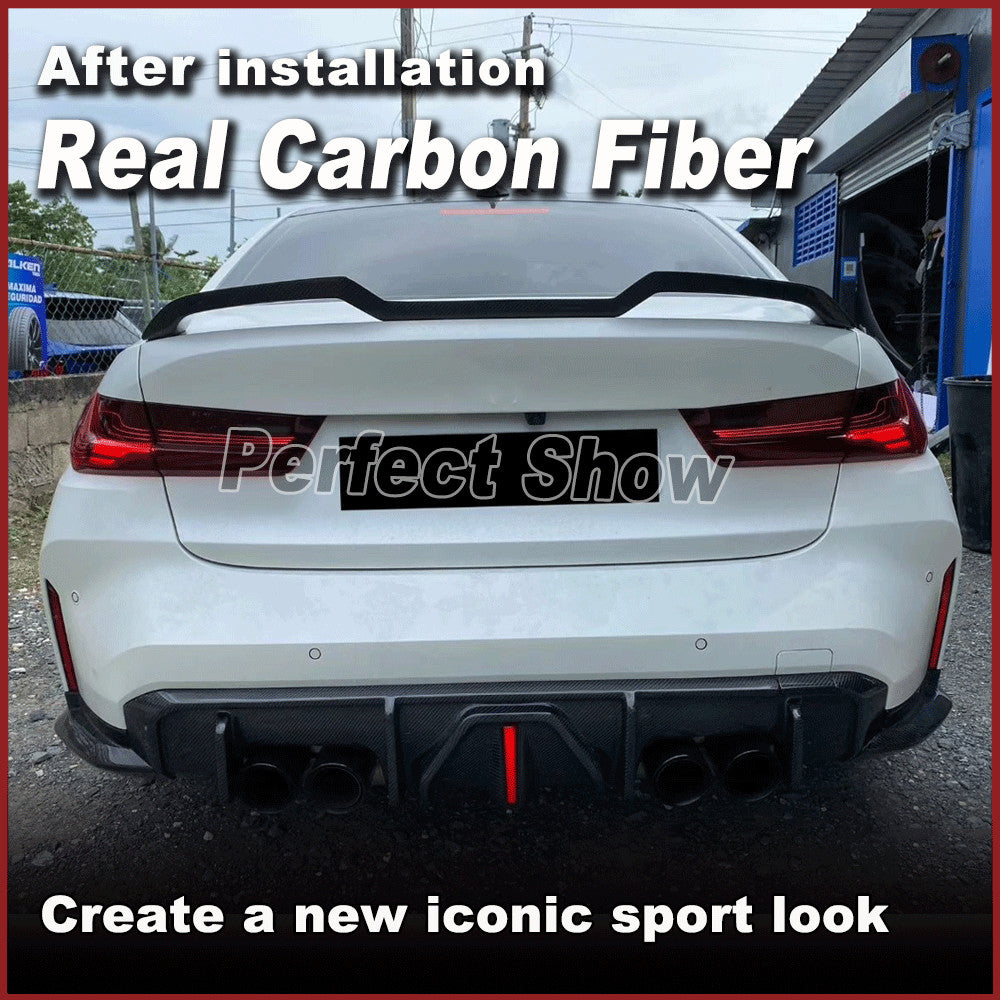 Fit for BMW G82 G83 M4 22021-2024 REAL CARBON Rear Bumper Diffuser W/ LED Light