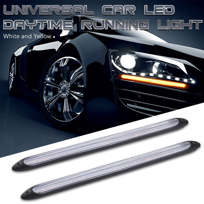 2X LED Car Strip Daytime Running DRL Light White Yellow Turn Signal Sequential