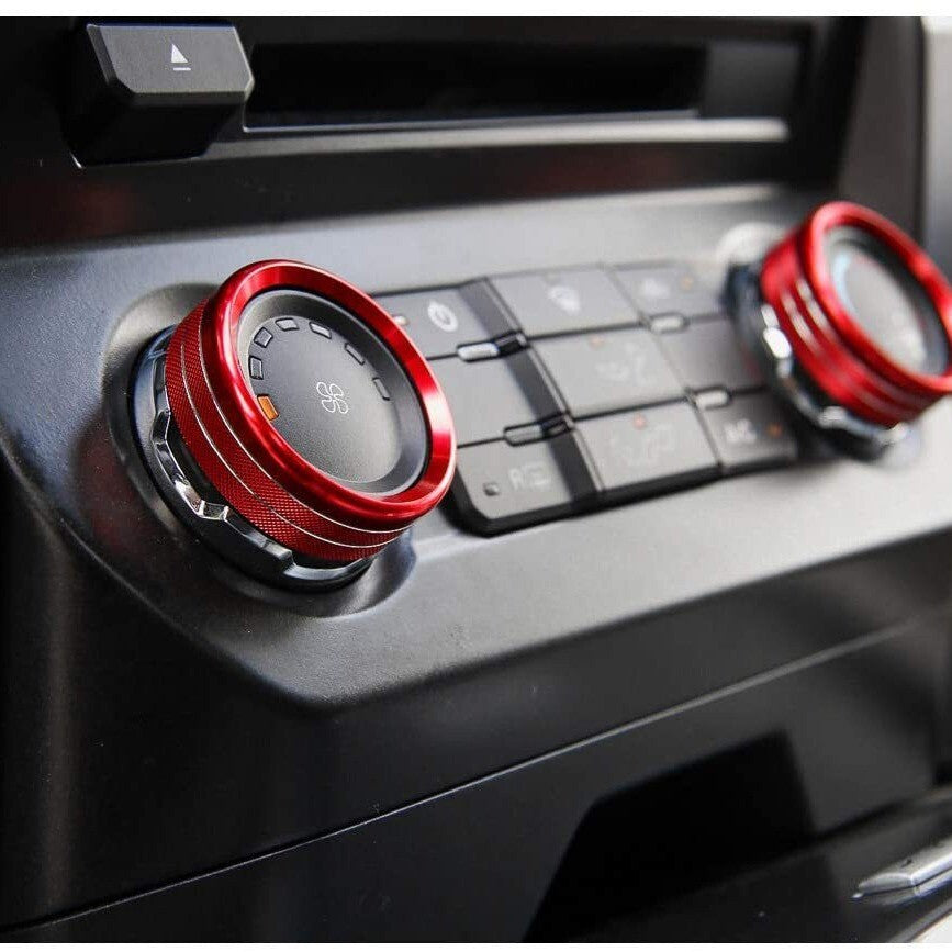 6Pcs Air Conditioner Switch CD Button Ring Knob Trim for Ford F150 XLT 15-20 Red