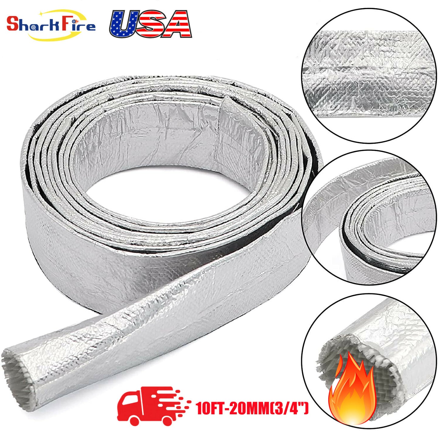 Aluminized Heath Sleeve 3/4-inch ID x 10-foot heat insulation plug line for automobiles
