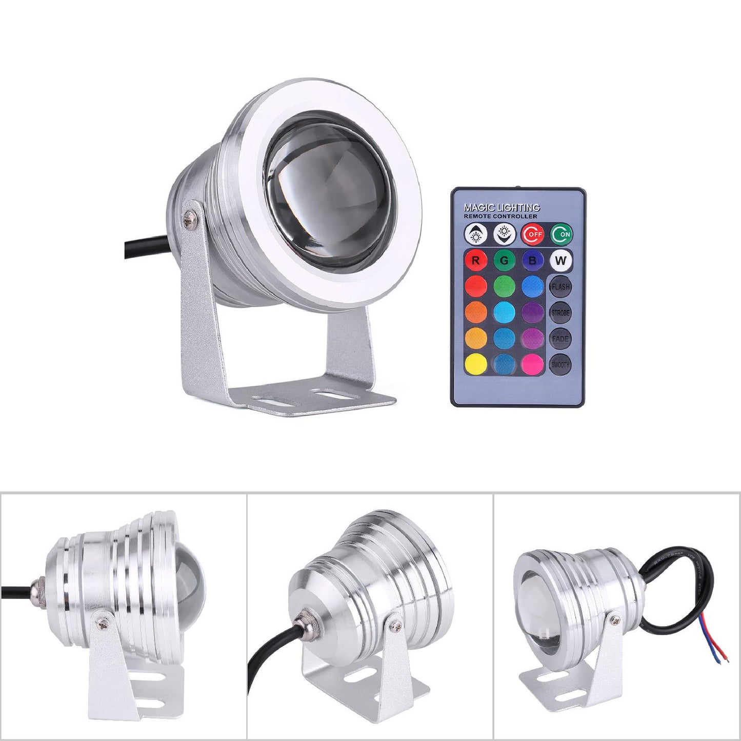 Car Marine Boat Yacht 10W 12V RGB LED Spot Light Rainproof Lamp Remote Control
