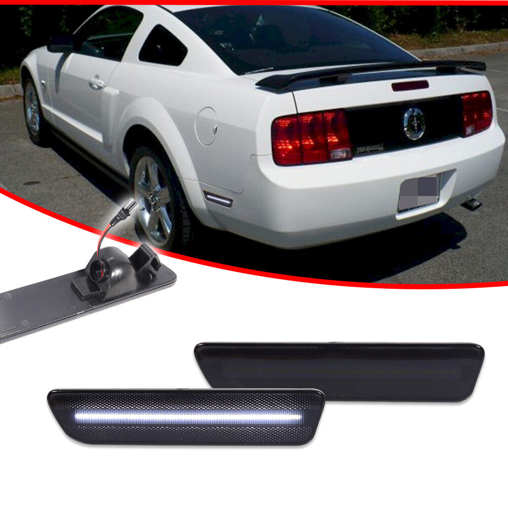 Smoked White LED Rear Bumper Side Marker Lights for for Mustang 2005 - 2009 - v