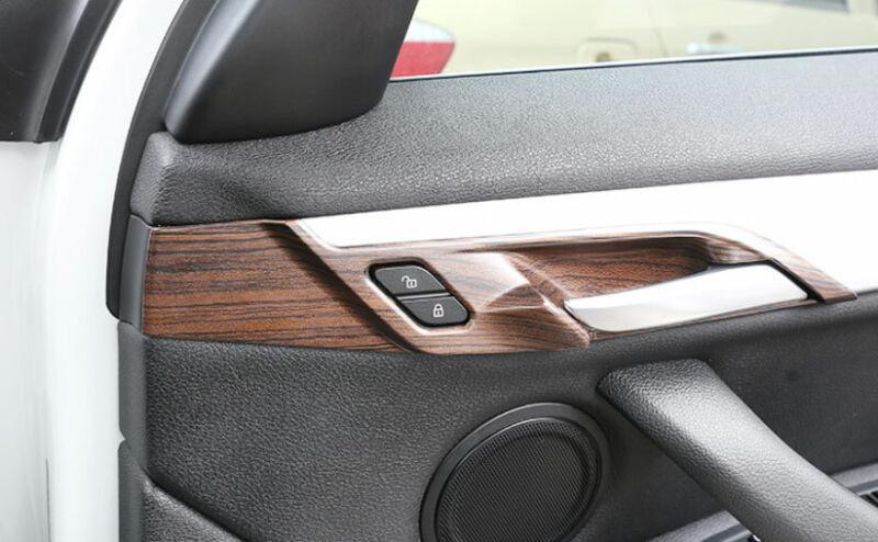 for BMW X1 F48 2016-2021 Pine Wood Grain Interior Door Handle Cover Trim 4PCS