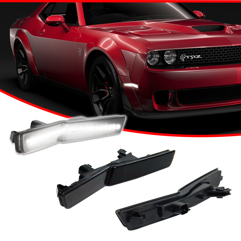 Smoked White Front Fender Side Marker Lights for 2018+ for Dodge for Challenger Widebody - v