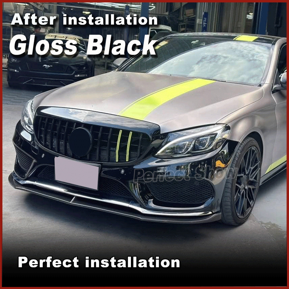 for Mercedes-Benz W205 C205 A205 C300 Sport Gloss Black Front Bumper Lip Spoiler