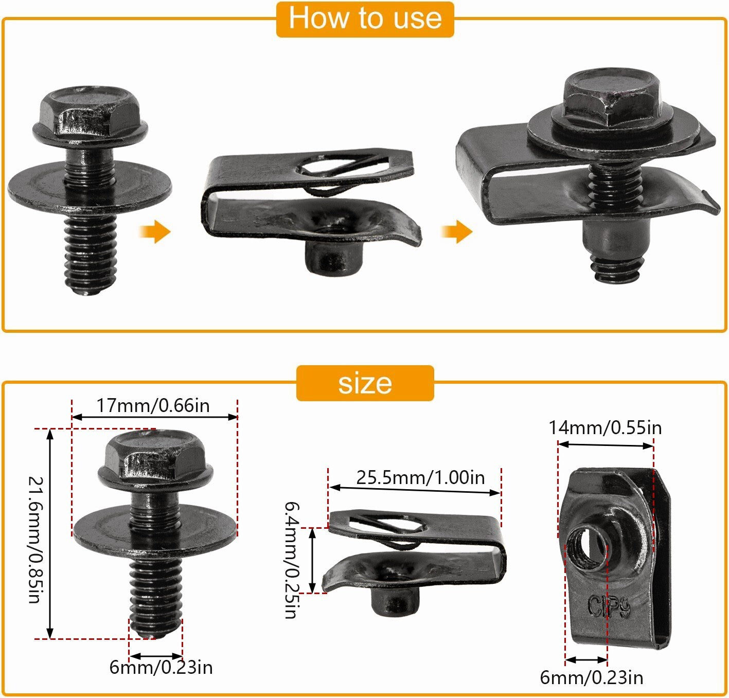 for Toyota Body Bolts U-nut Clips - M6 Engine Under Cover Splash Shield Guard