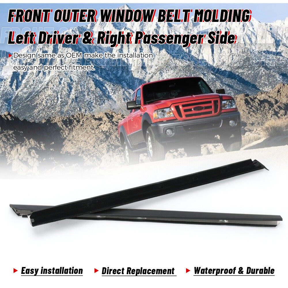 Black Window Molding Trim Weatherstrip Seal Belt 2PC Fit For 99-11 for Ford Ranger