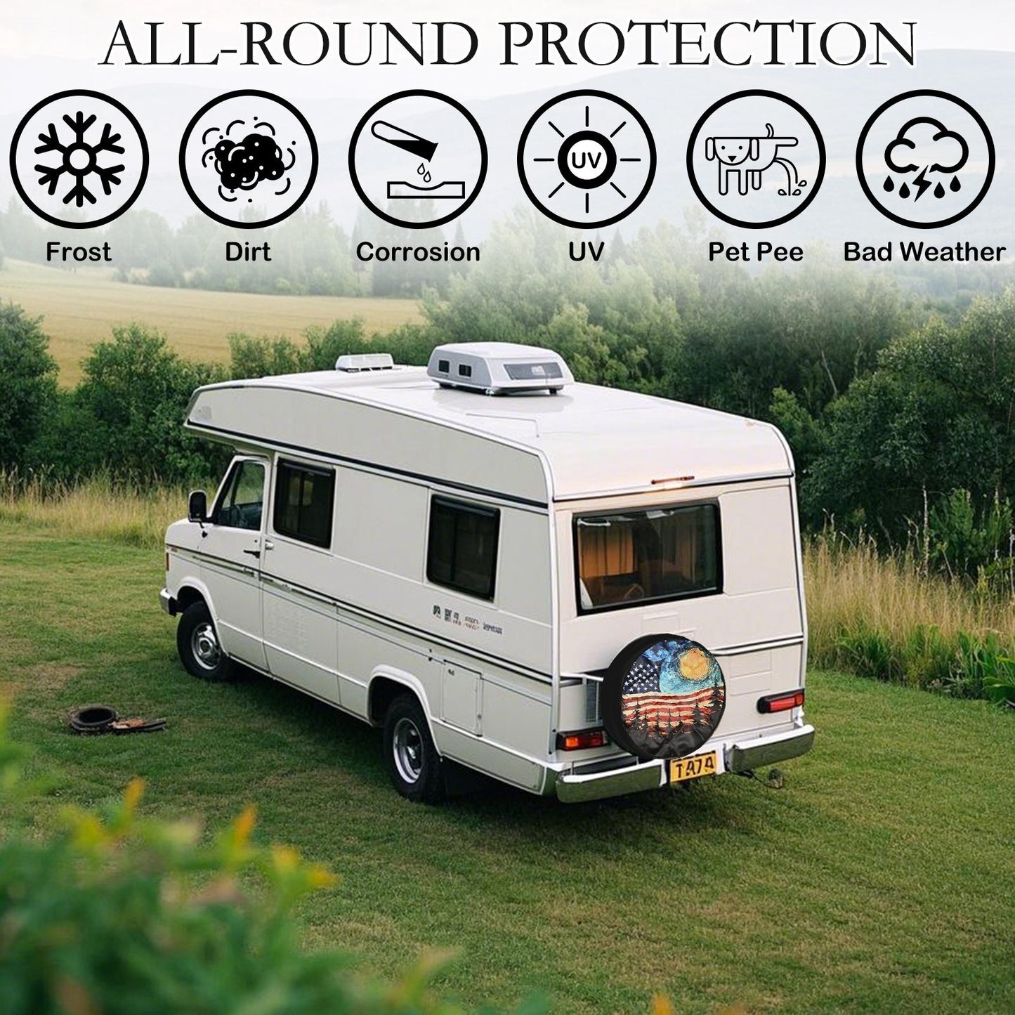 14 US Flag Trailer Spare Tire Cover Rear Tyre Cover Protector Waterproof Black