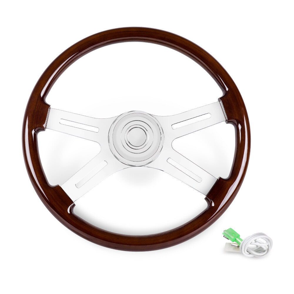 for Freightliner for Kenworth for Peterbilt for Volvo 4 Spoke Wood Steering Wheel Chrome 18
