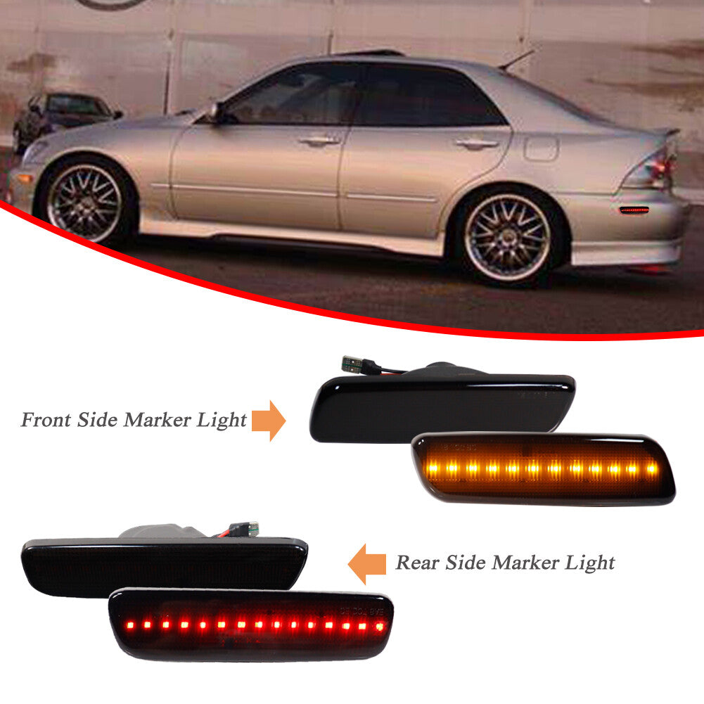 4PCS Smoke Amber Front + Red Rear Side Marker Lights 2000-2005 for Lexus IS300- v