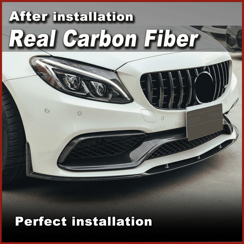 Real Carbon Front Bumper Lip for Mercedes-Benz W205 C205 Coupe C63 AMG 2015-2021