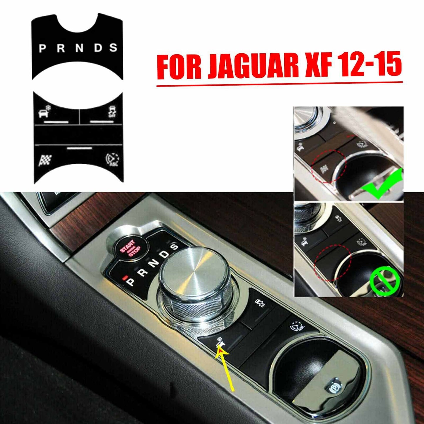 7PCS Alloy Central Control Gear Button Decoration Sticker for Jaguar XF 12-15 AT