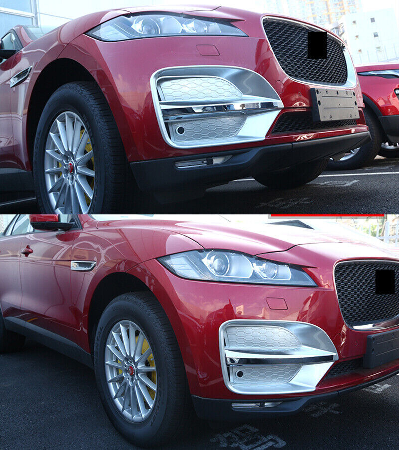 Chrome Front Bumper Fog Light Lamp Decor Cover Trims for Jaguar F-PACE 2016-2020
