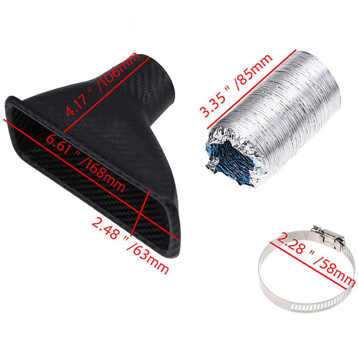 Car Air Funnel Racing Front Bumper Turbine Inlet Pipe Kit Carbon Fiber Look ABS