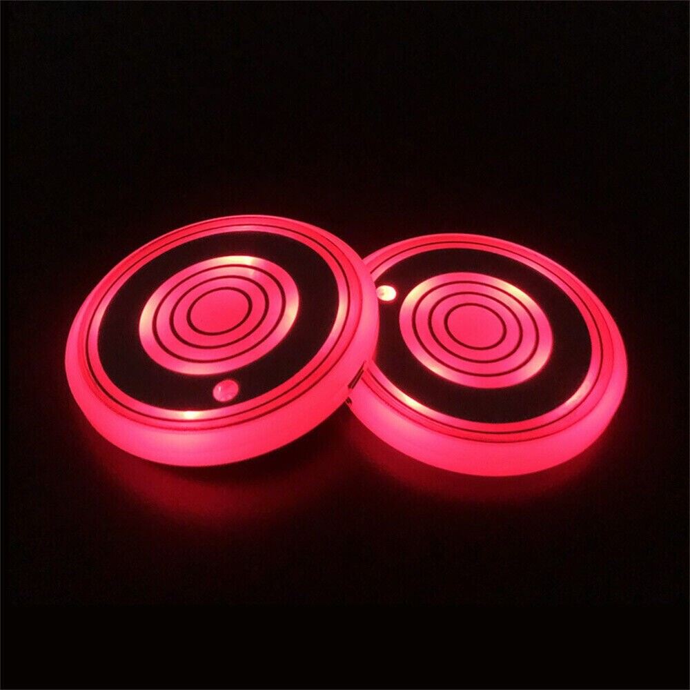 2pc 7-Color LED Car Cup Holder Coaster Mats Auto Atmosphere Light Anti-slip Pads n