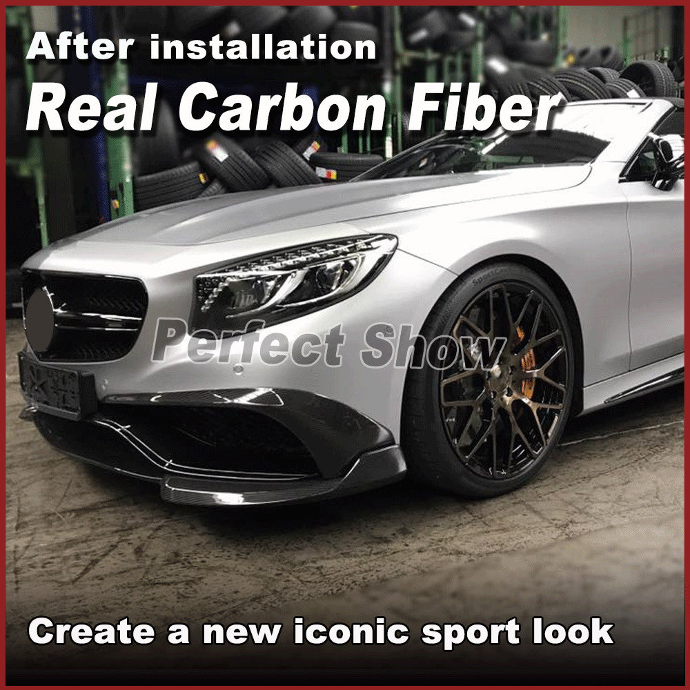 Fit for Benz C217 S500 Sport 14-17 Real Carbon Front Bumper Lip Spoiler Splitter