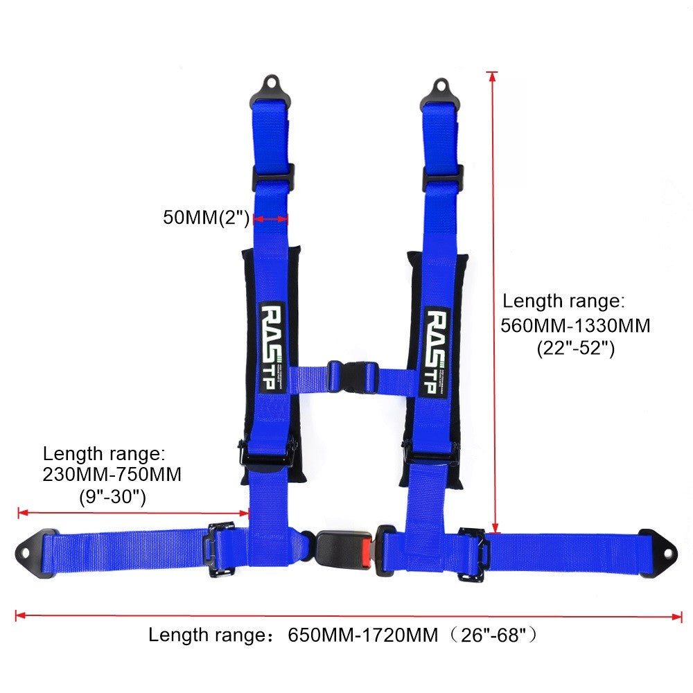 Universal Blue 4 Point Buckle Racing for Seat Belt Harness 2 Straps Q