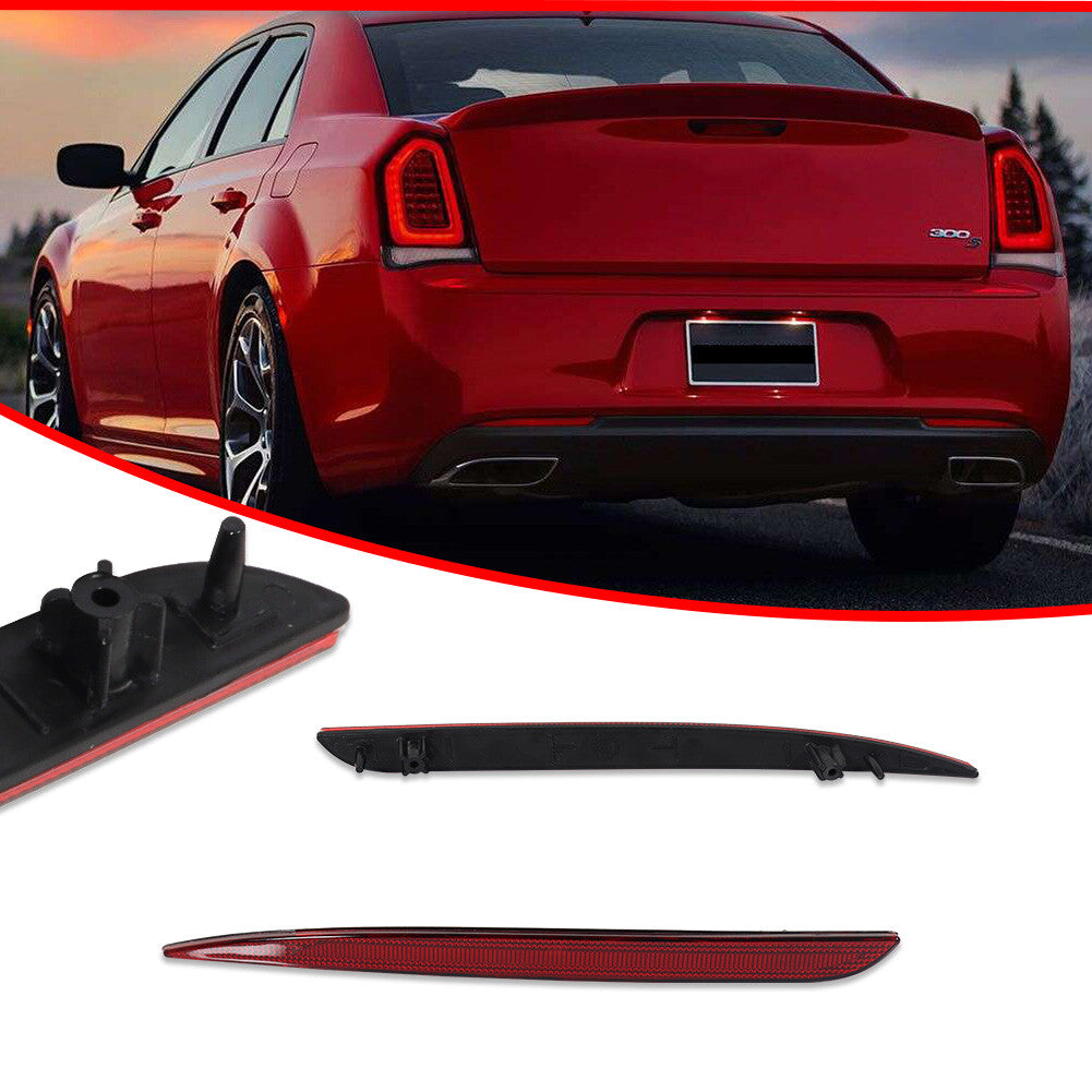 2-Piece Red Lens Bumper Reflector Rear Light Cover Kit for 2015-2022 for Chrysler 300C Q