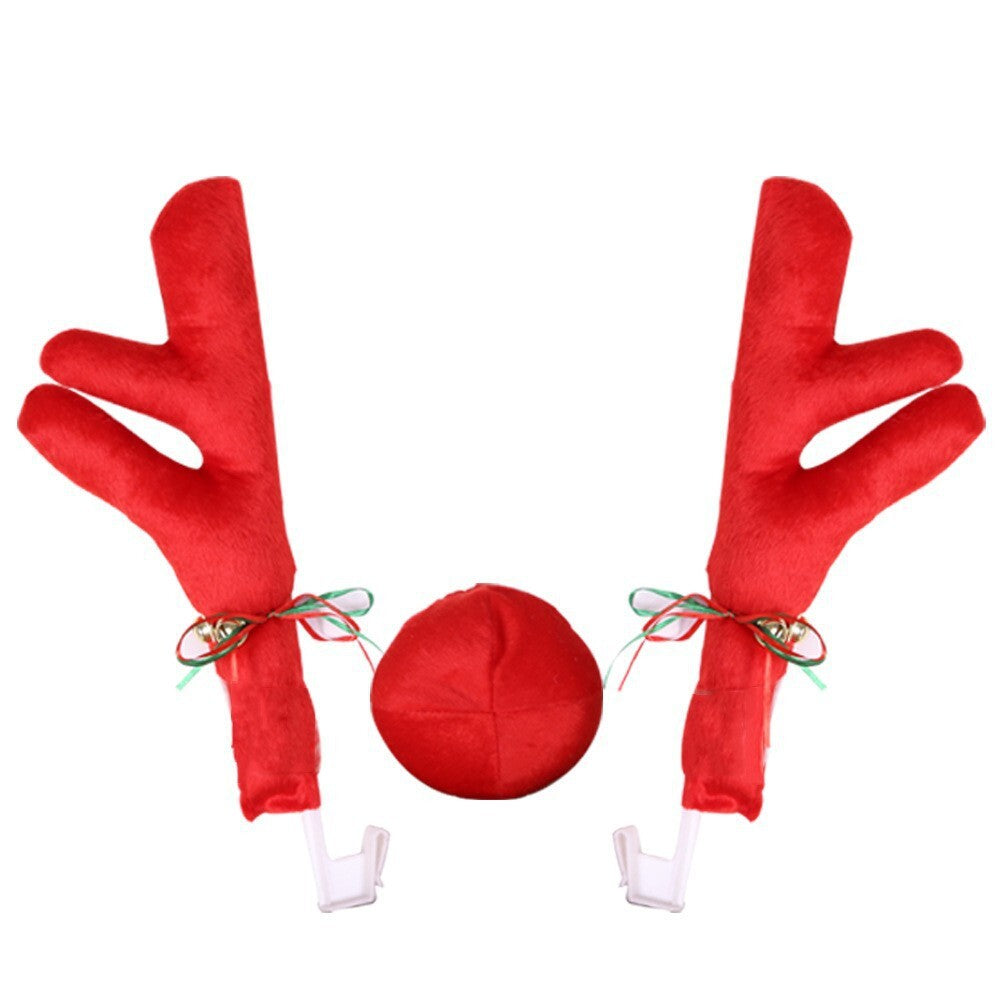 1 Set Antlers And Red Nose Reindeer Decoration Car Christmas Auto Holiday Red