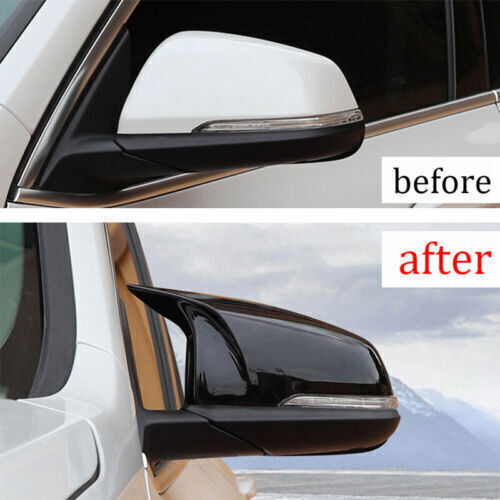 2P Gloss Black OX Horn Rearview Side Door Mirror Cover Trim for BMW X1 2016-2022