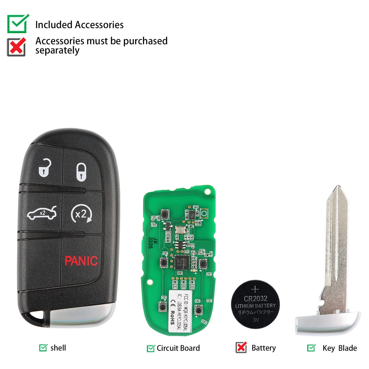 IKEYCL005AL Fit for Chrysler 5 Buttons Universal for Smart Key Independent