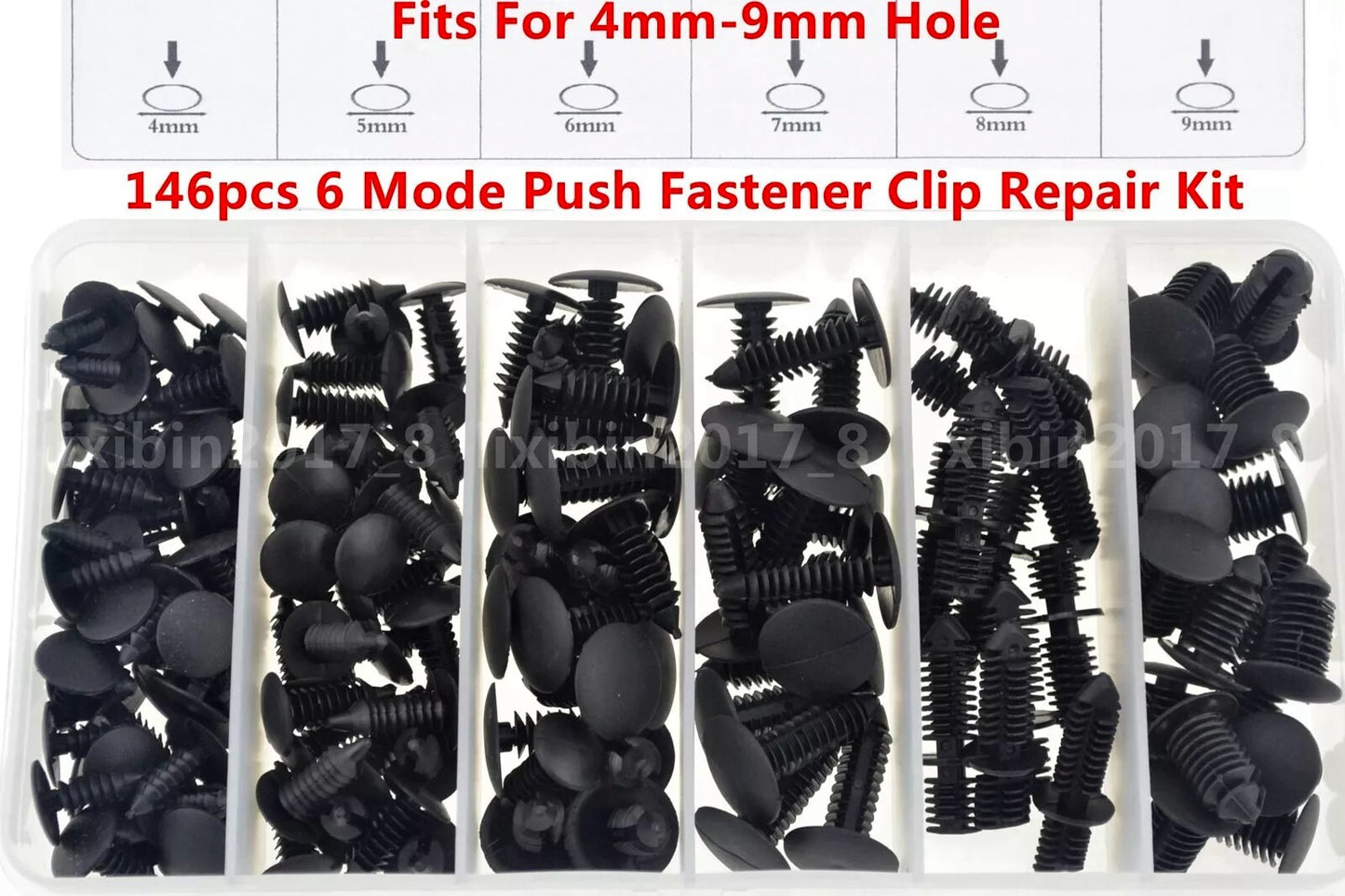 146 Clip Fits 4-9mm Hole Plastic Rivets Trim Panel Retainer Fastener Assortment