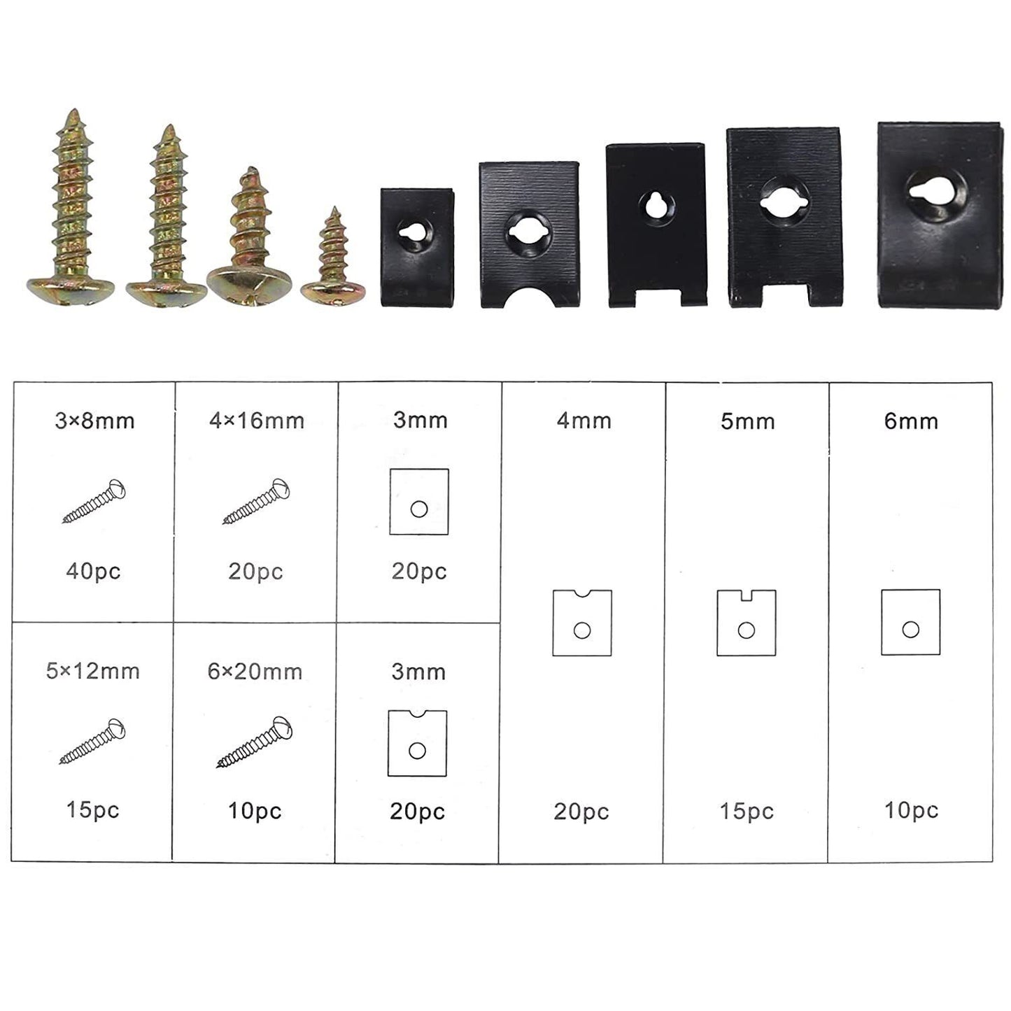 170 Pcs Set Auto Speed Nuts Fender Nuts Body Bolts Assortment