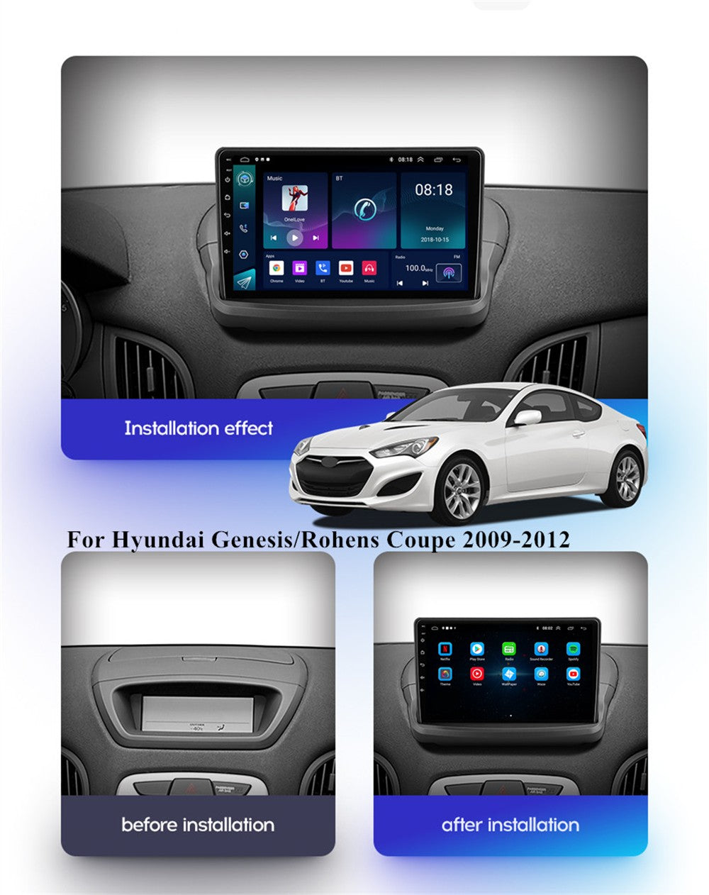 9Android 12 1+16G Car Radio GPS Navi for Hyundai for Genesis /Rohens Coupe 09-12