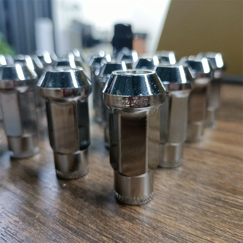 20pcs M12x1.5 Lug Nuts 48mm Steel Open End Wheel Nuts Bolts w/ Socket Key Silver Q