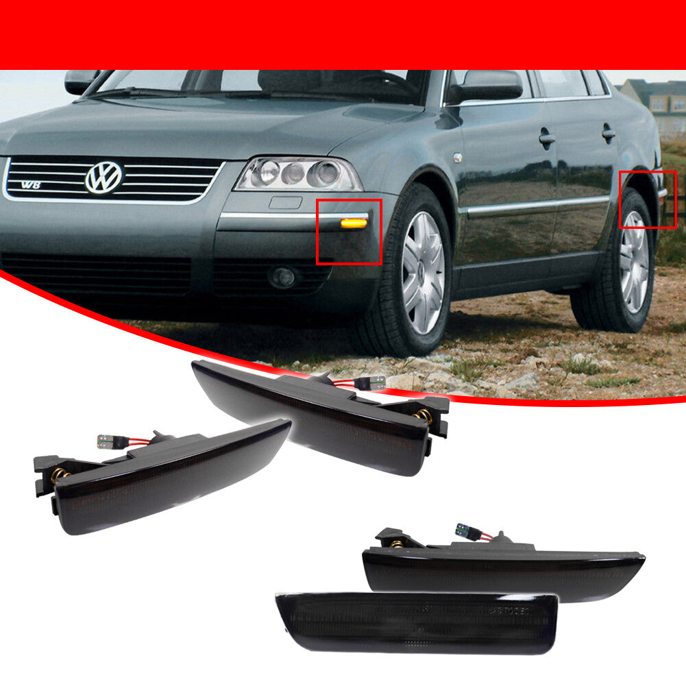 4 Pack Front and Rear Smoked Lens LED Side Marker Lights for 2001-2005 for VW for Passat B55 - v