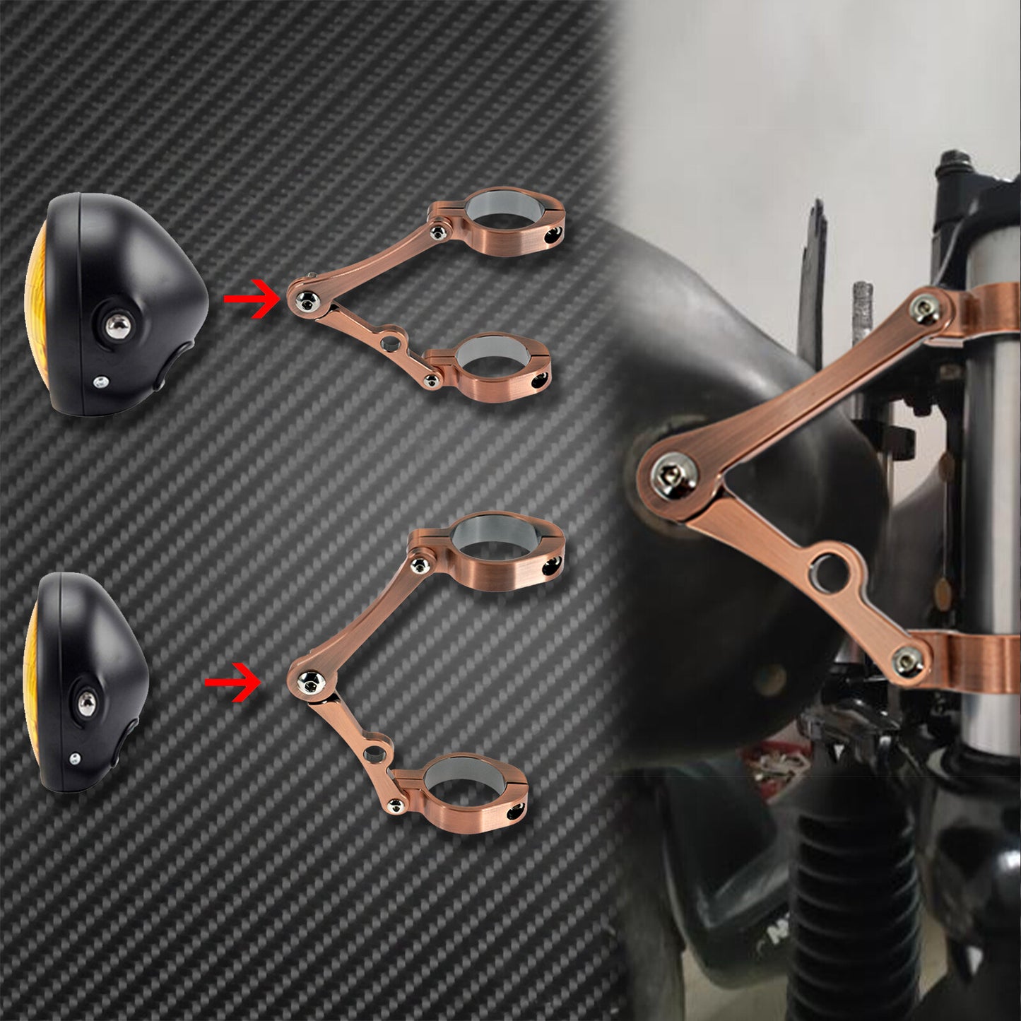 Bronze Motorcycle Universal 39mm-41mm Headlight Mount Bracket Fork Lamp Holder Q