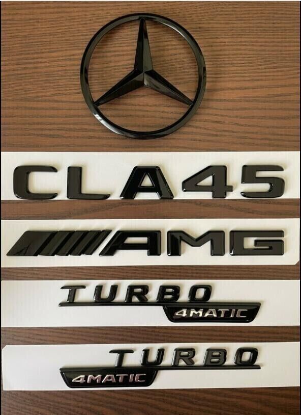Gloss Black CLA45 TURBO 4MATIC Star Emblem PACKAGE Badge Sticker W117 C117 CLA