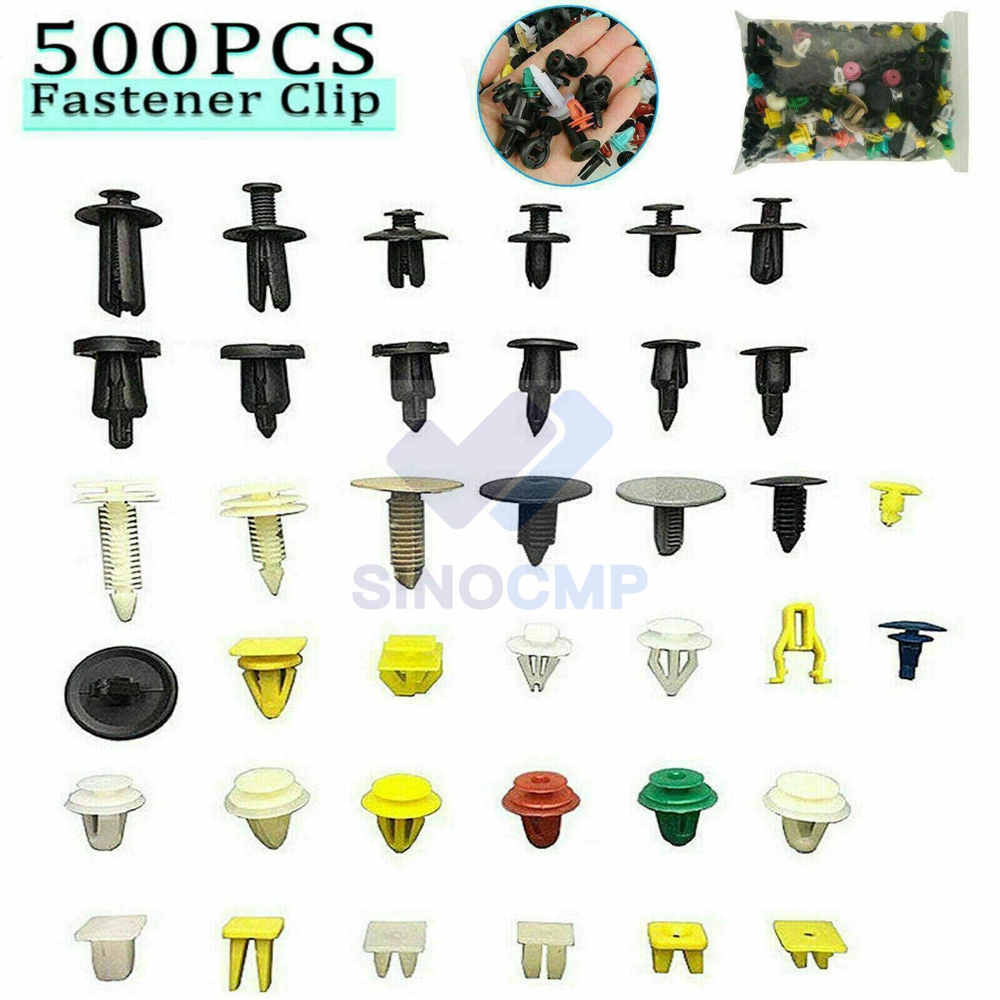 500X Fasteners Car Moulding of Rivet Body Set Trim Pin Clips Screw Push Plastic