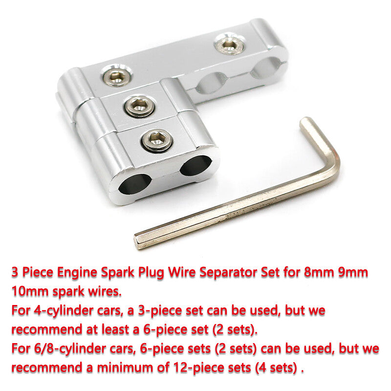 3x Aluminum Engine Spark Plug Wire Separator Divider Organizer Clamp Kit Silver Q