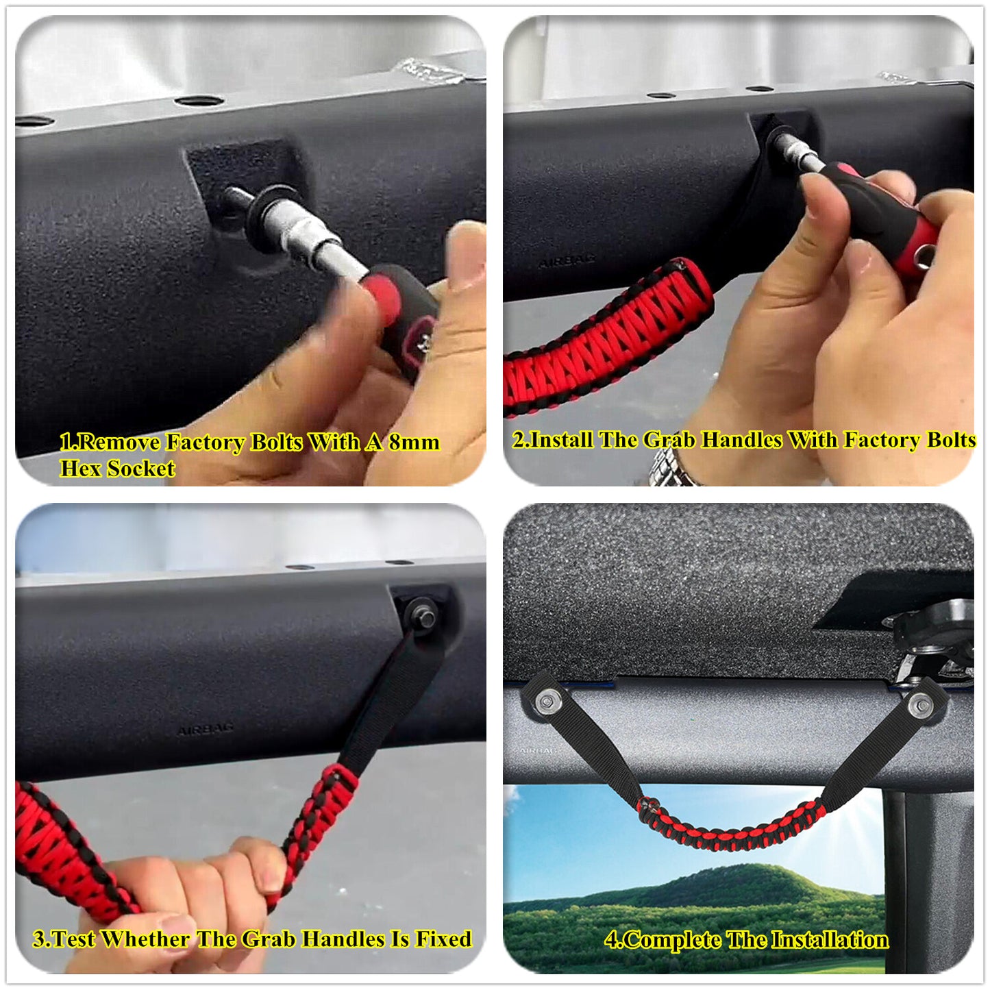 Roll Bar Grab Handles Grip Handle for ford Bronco 2021 2022 2023 Paracord Grips
