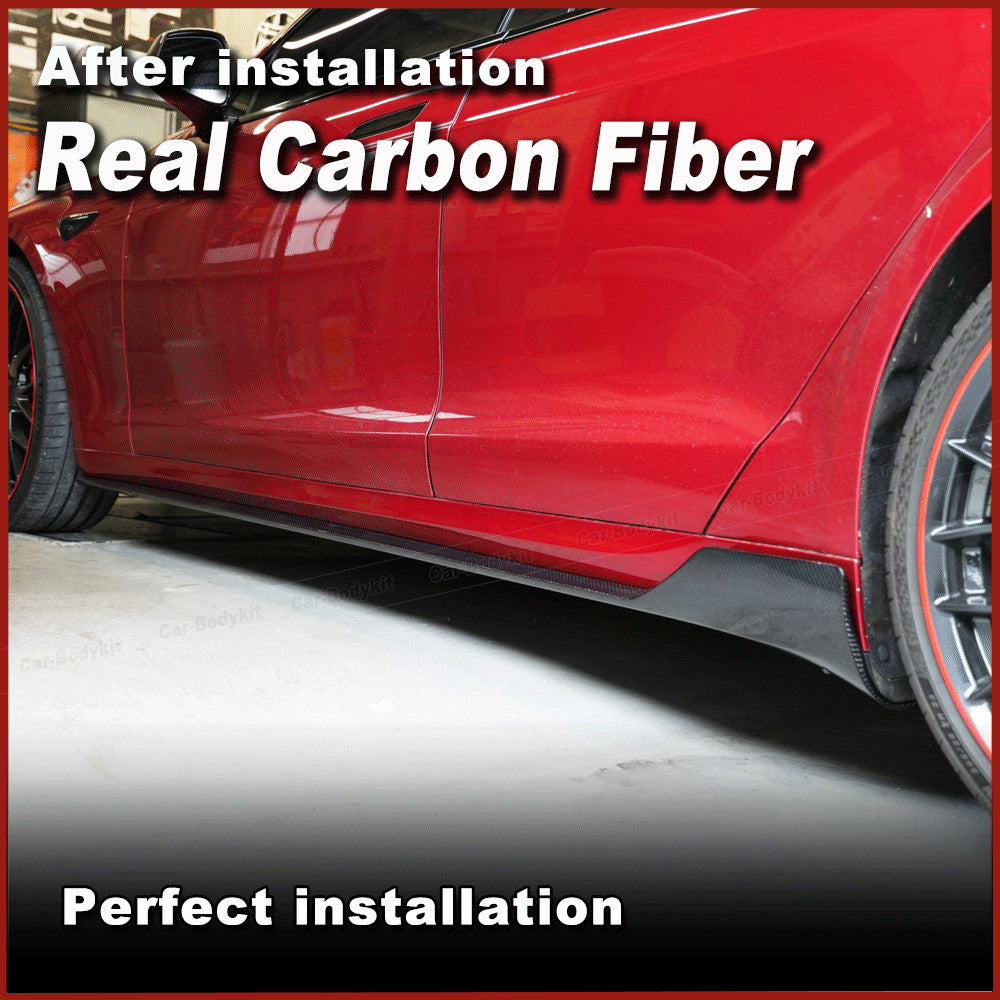 for Tesla for Model S Sedan 2021-2023 REAL CARBON Side Skirt Extension Spoiler Lip