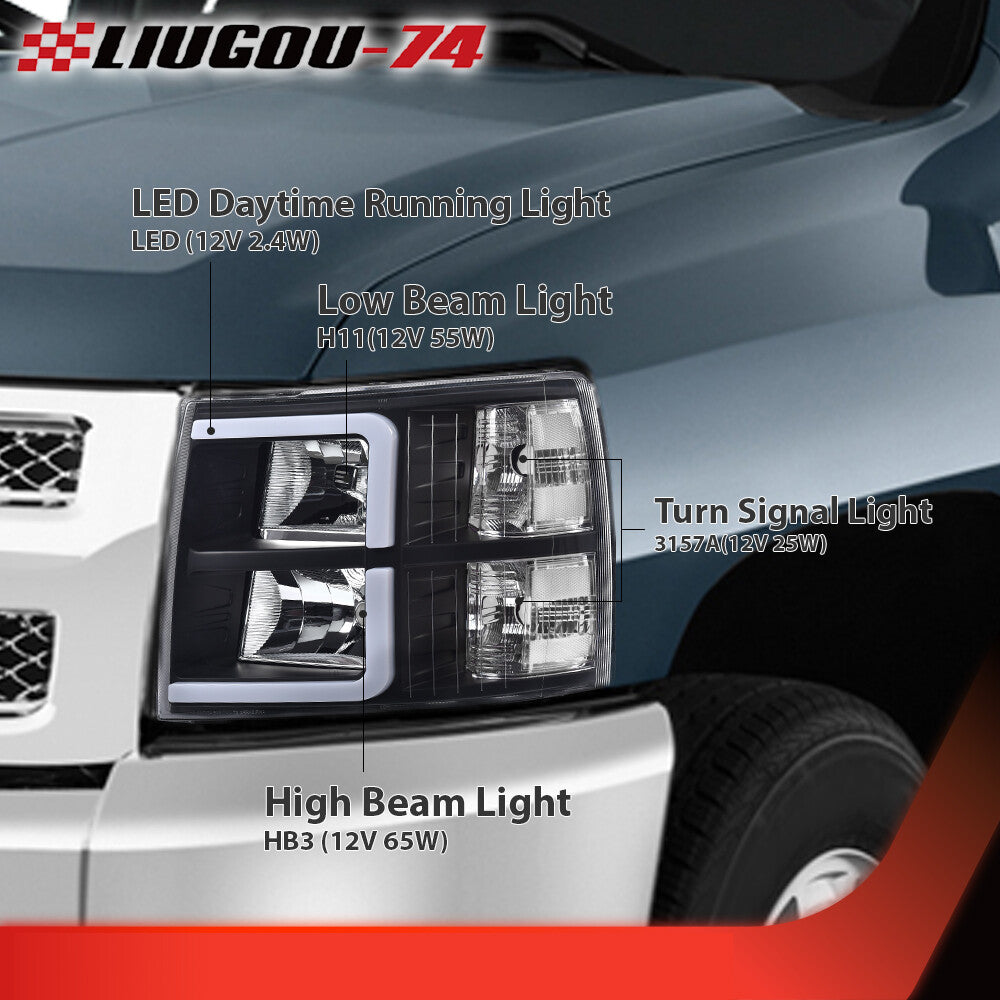 LED DRL strip tube black headlights suitable for 07-13 Silverado 1500 2500- v