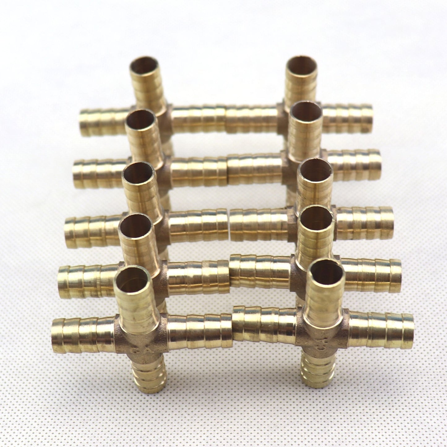 10X HOSE BARB 4 WAY Cross Brass Pipe Fitting Thread Gas Fuel Water Air 3/8 10mm
