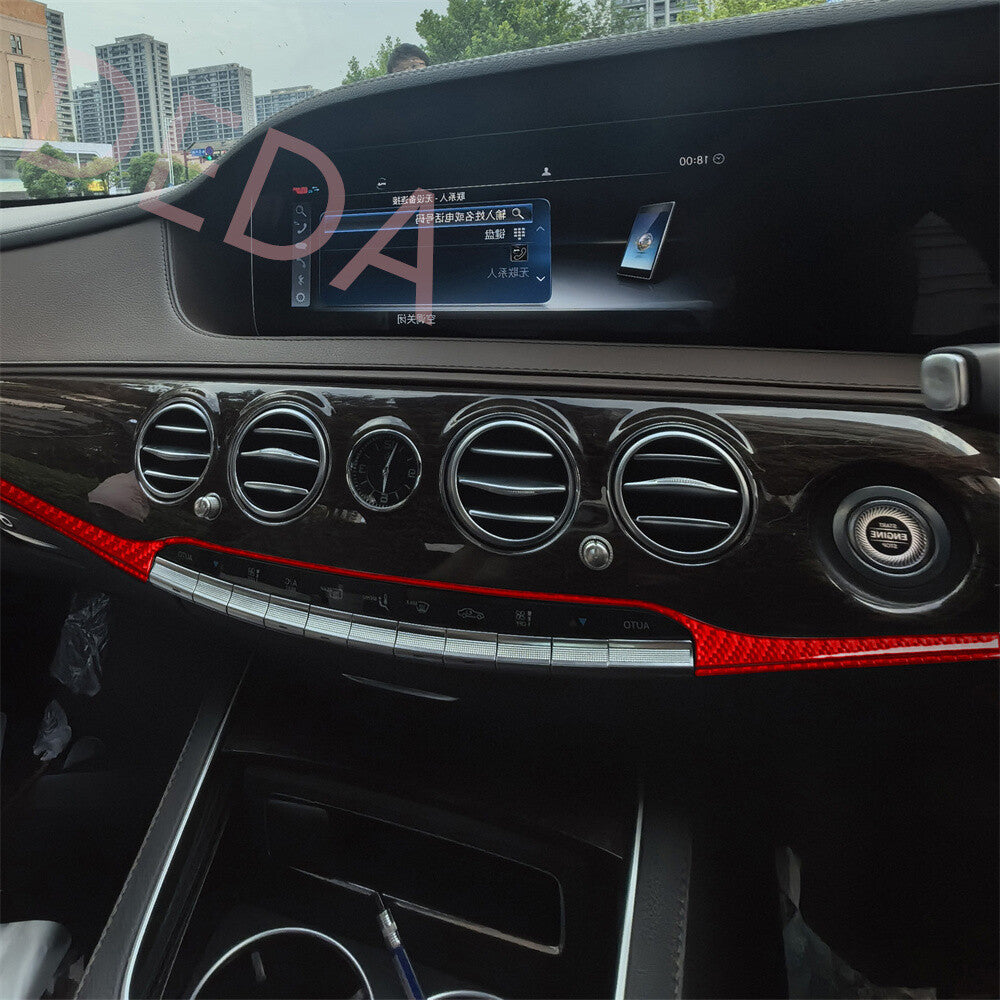 for Benz S Class W222 13-20 RHD Dashboard Central Control Strips Trim Red Carbon