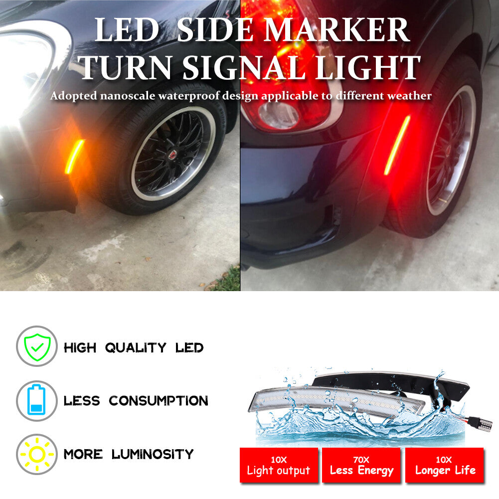 Clear Amber and Red LED Side Marker Lights for 02-08 for Mini Cooper R50 R52 R53- v