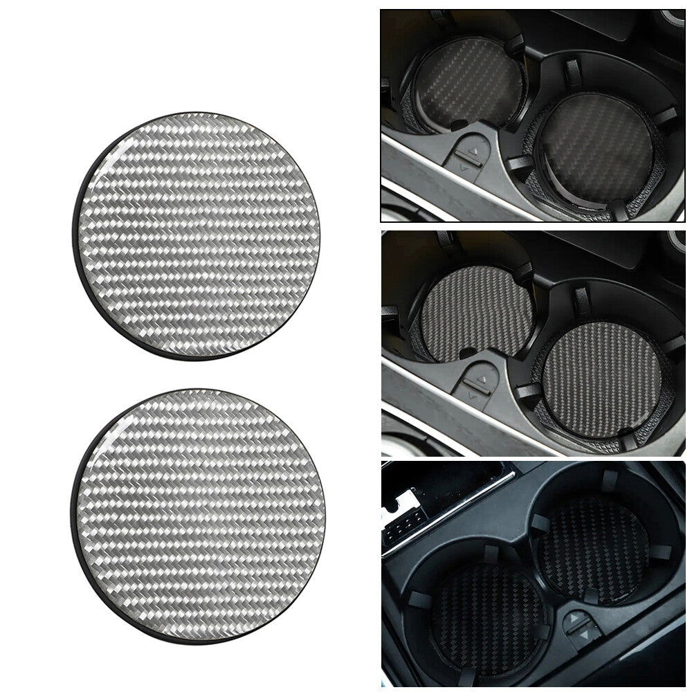 Universal Silver Carbon Fiber Car Cup Holder Pad Water Cup Slot Non-Slip Mat