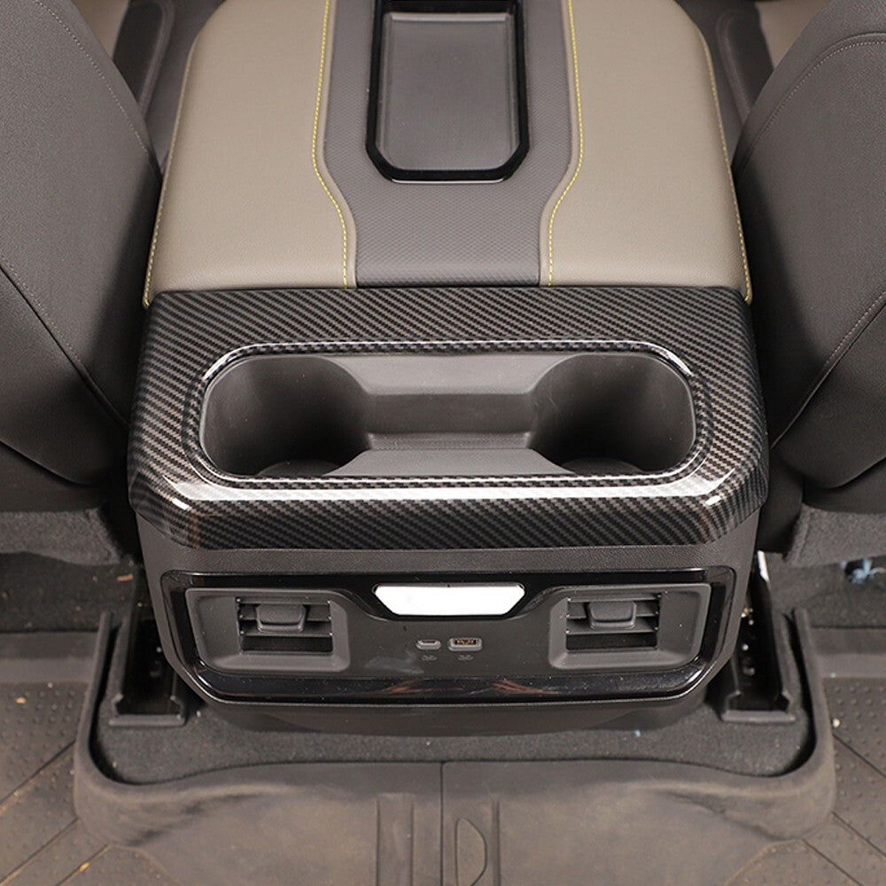 Armrest Box Rear Cup Holder Cover Trim for Chevrolet Silverado Carbon Fiber