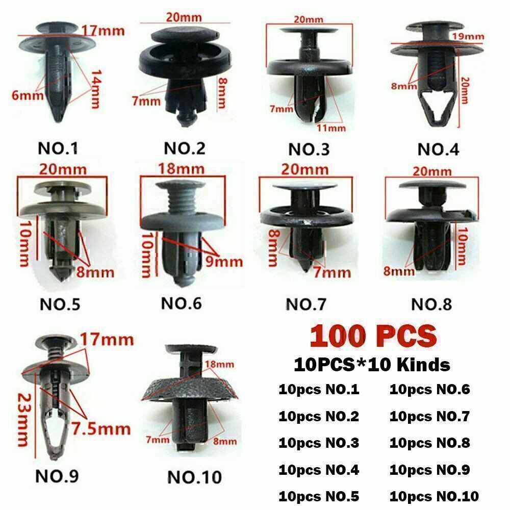 100pcs 10kinds Plastic Fastener Clips Fender Set Universal Car Auto Push Pin Ne