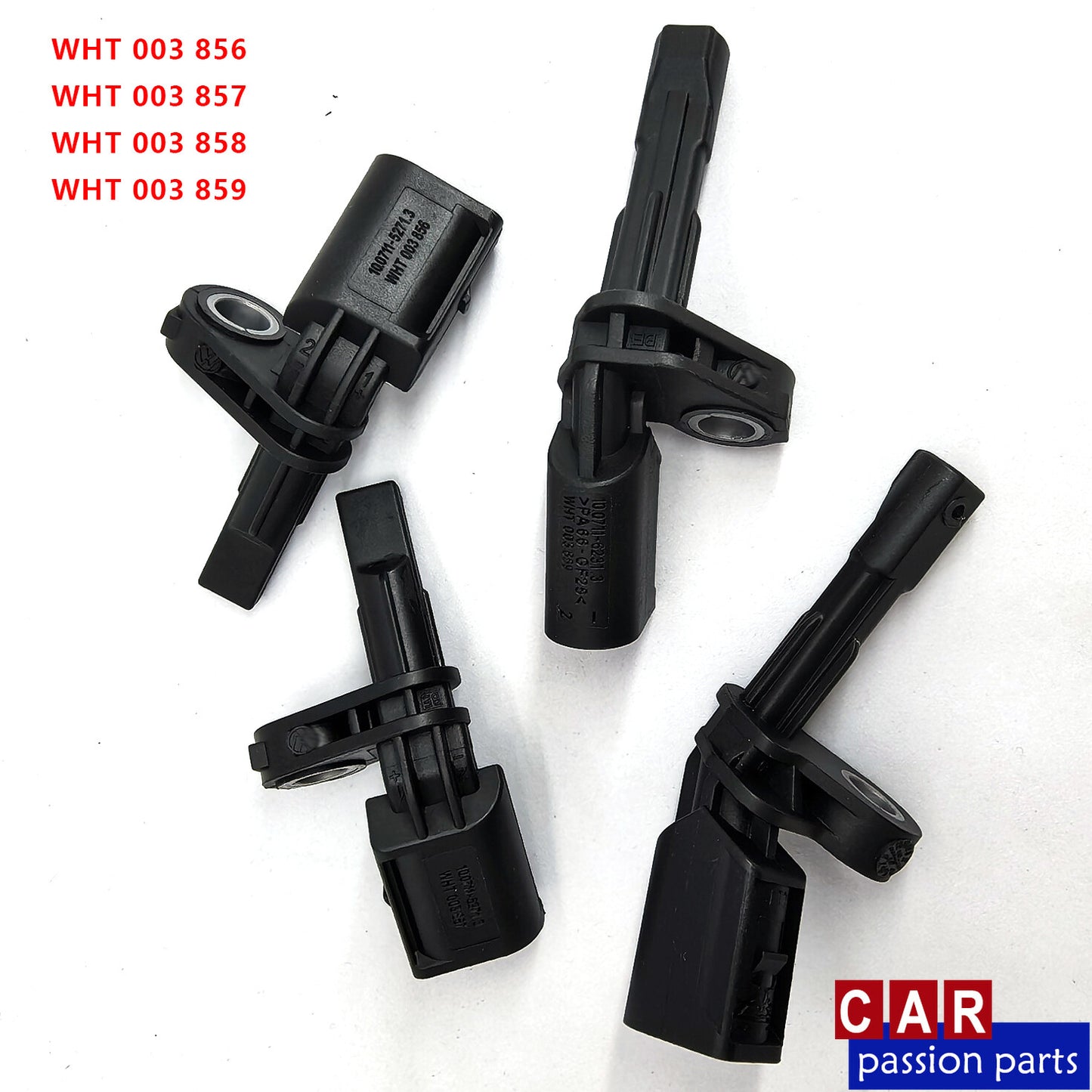 Four ABS wheel speed sensors suitable for Volkswagen , for Audi , for Porsche , and for Skoda models WHT003856B / 7B / 8B / 9B