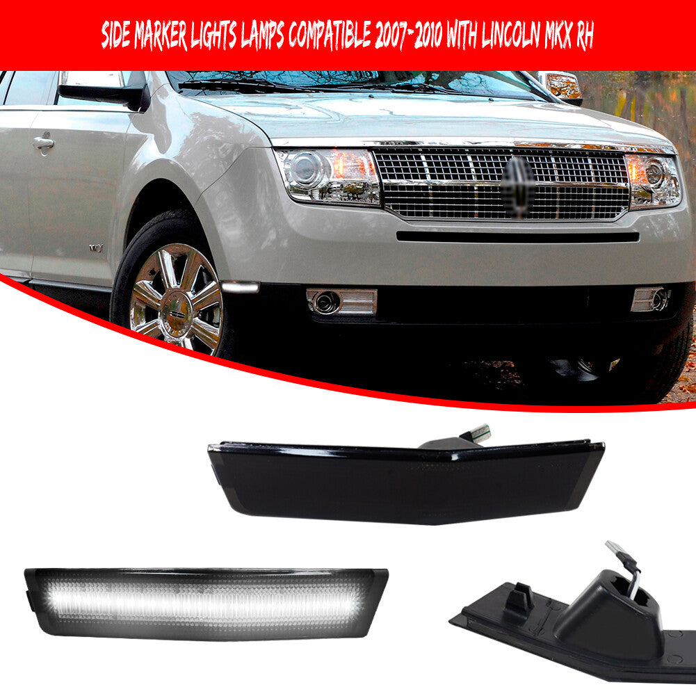 Smoked Lens w/White LED Front Side Marker Lights for 2007 - 2010 for Lincoln MKX - v
