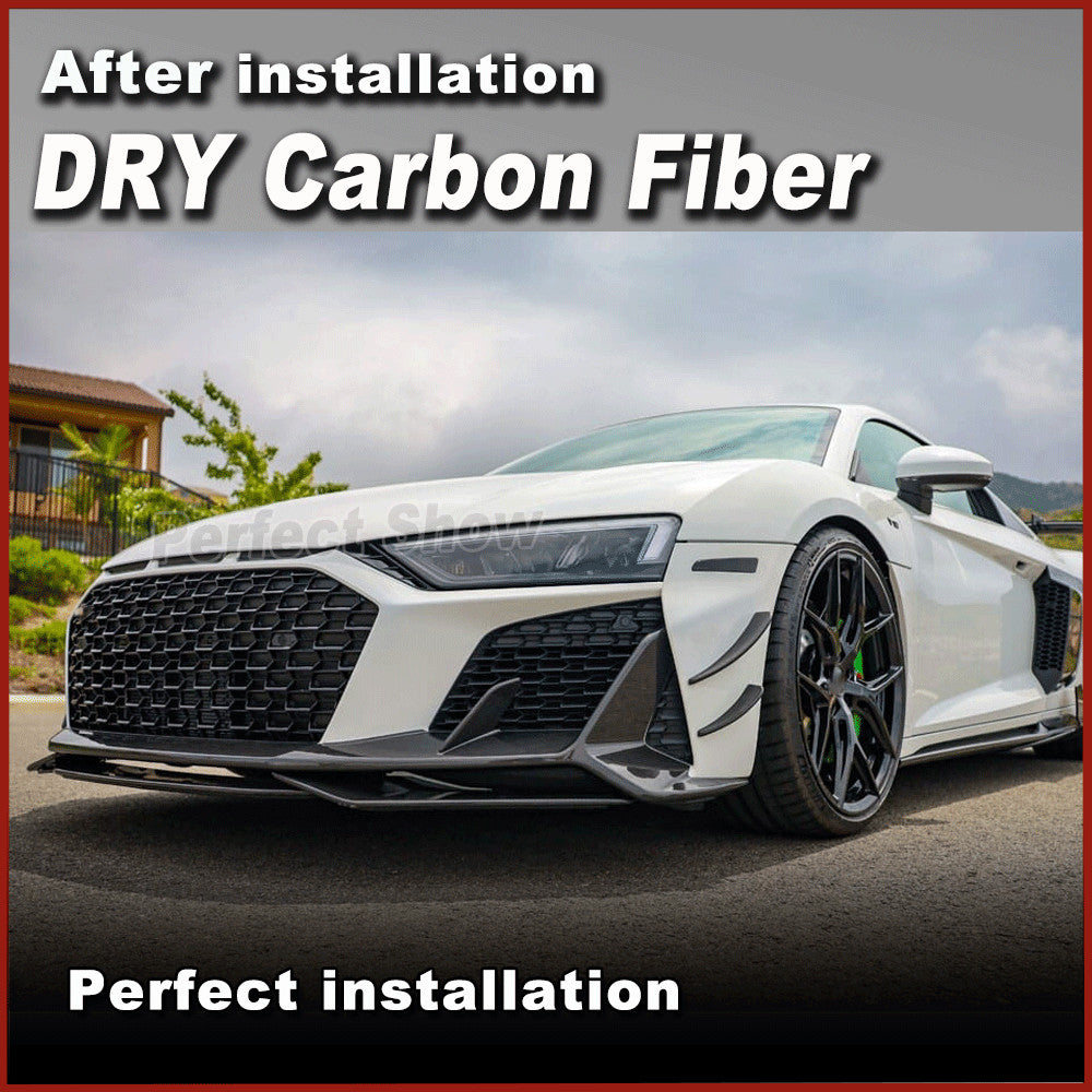 for Audi R8 GT V10 2022-2024 Dry Carbon Front Bumper Fins Canards Lip Splitters